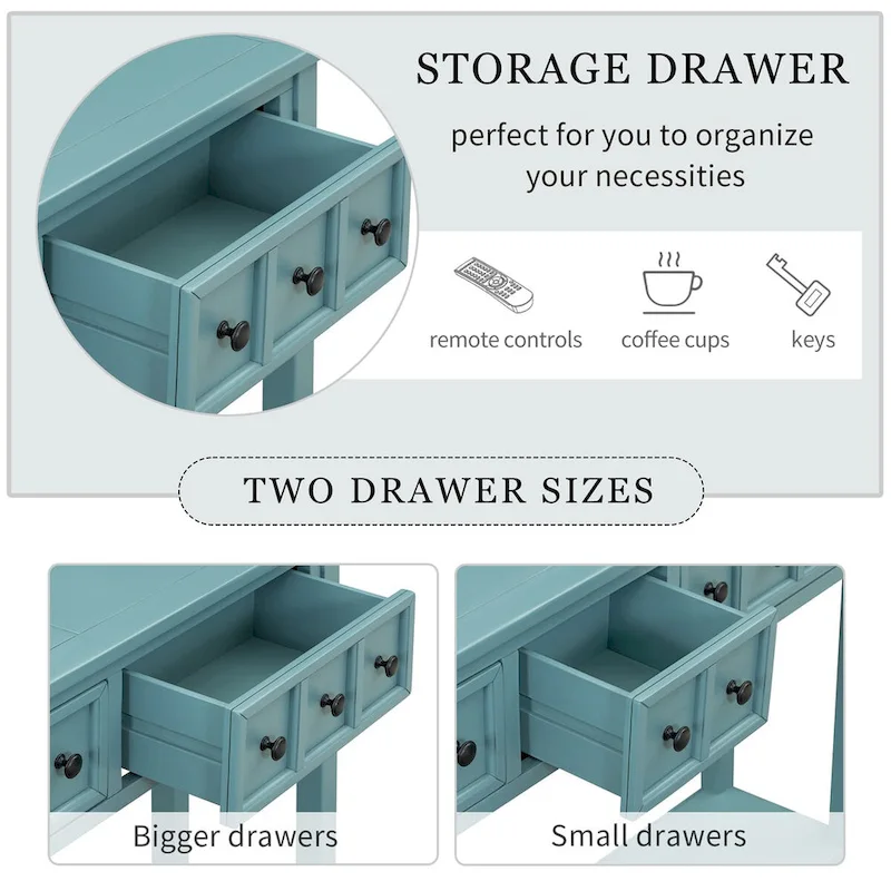 Rustic Entryway Console Table with Drawers and Bottom Shelf