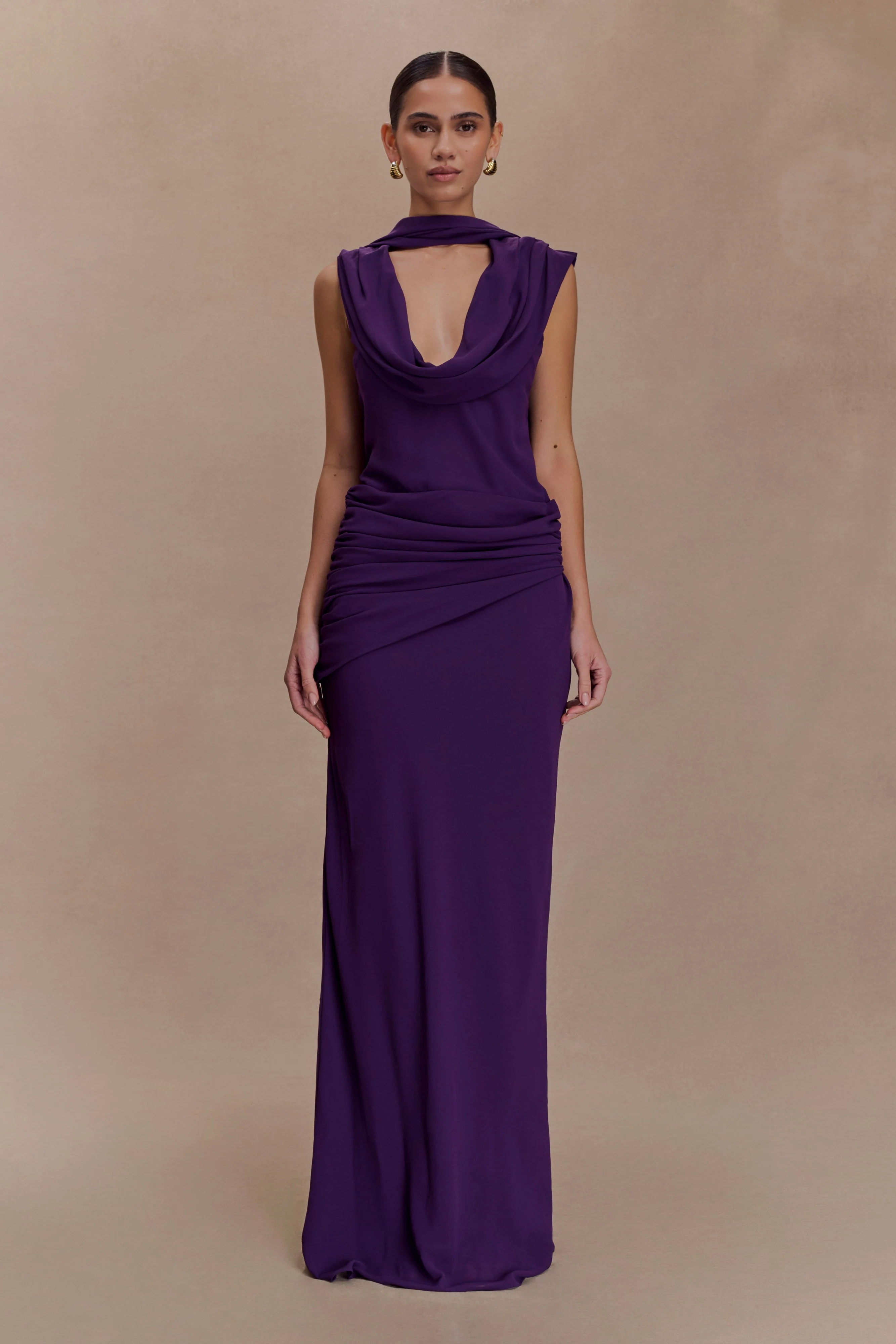 Giulia Chiffon Draped Maxi Dress - Purple
