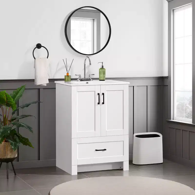 Yaheetech 34inch Floor Bathroom Vanity with Sink, White