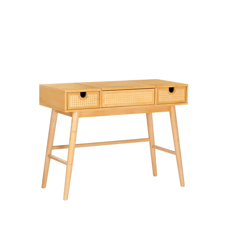Natural Wooden Vanity with 2 Cane Drawers