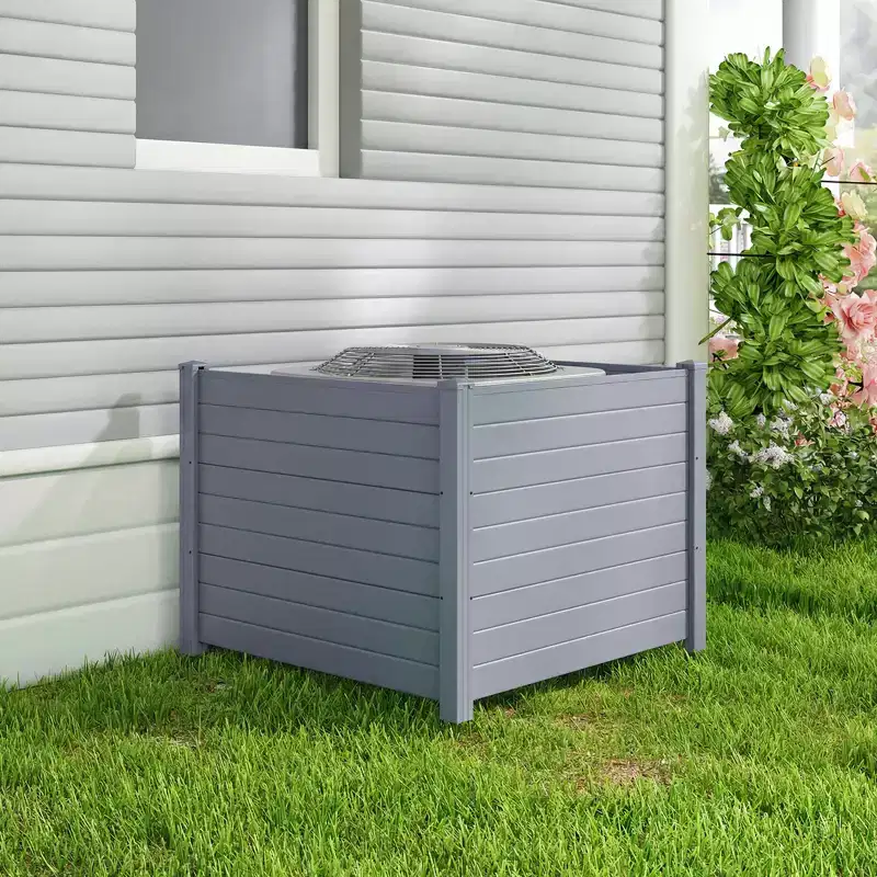 Costway 48'' x 38'' Air Conditioner Fence 4 Panels w/Metal Ground Stakes No Dig Trash Can