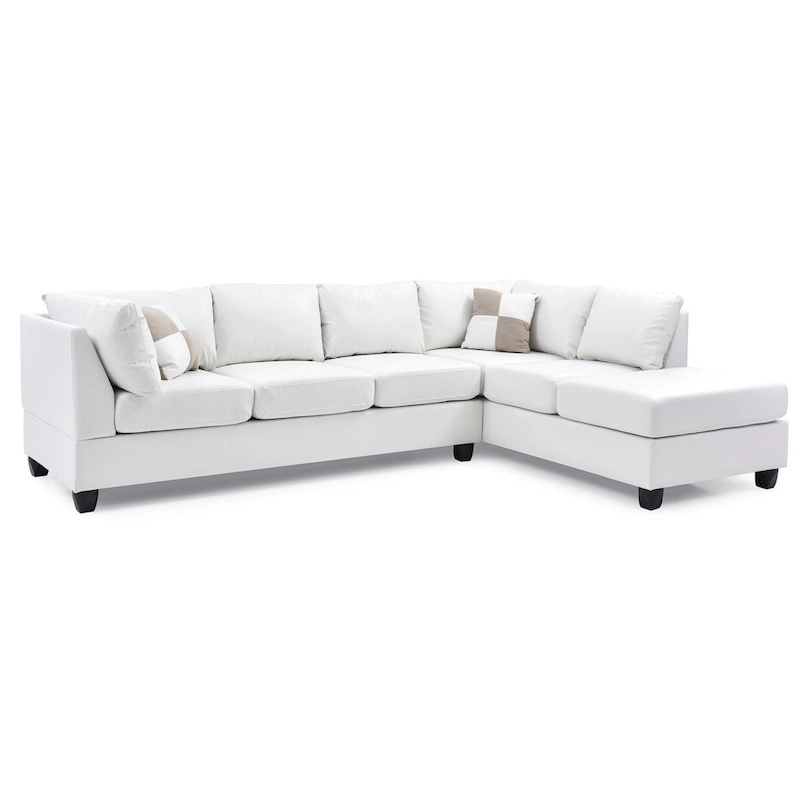 Malone 111 in. Faux Leather 4-Seater Sectional Sofa with 2-Throw Pillow - 111 L x 78 W x 34 H