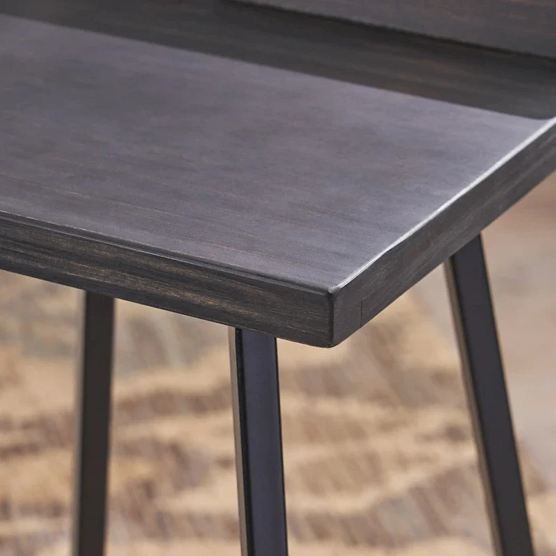 Brown/Grey Acacia Wood Bar Stools, Set of 2, Bar Height