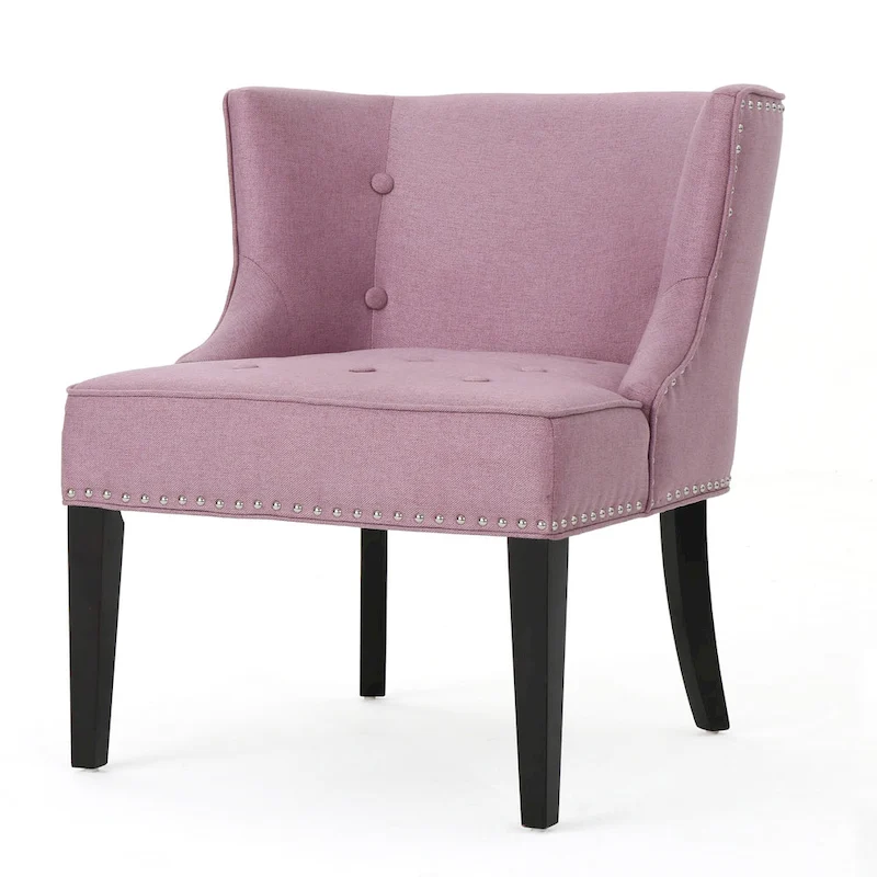 Lavender PUrple Modern 28 Accent Chair with Button Tufted Waffle Stitching and Nailheads