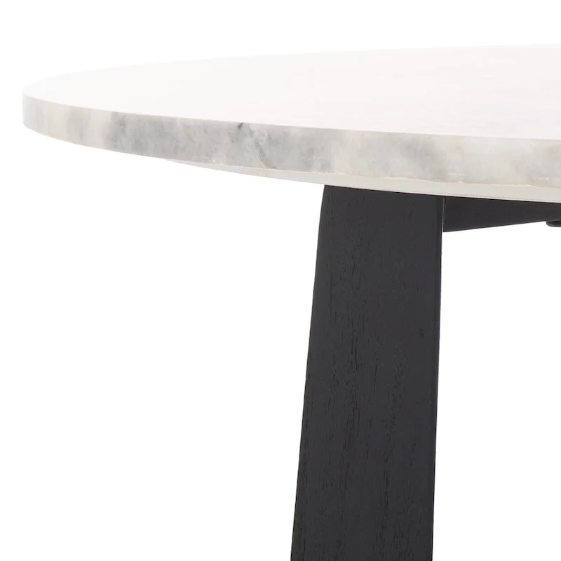 Round Marble Top Coffee Table with Acacia Wood Legs – White/Natural / White/Black