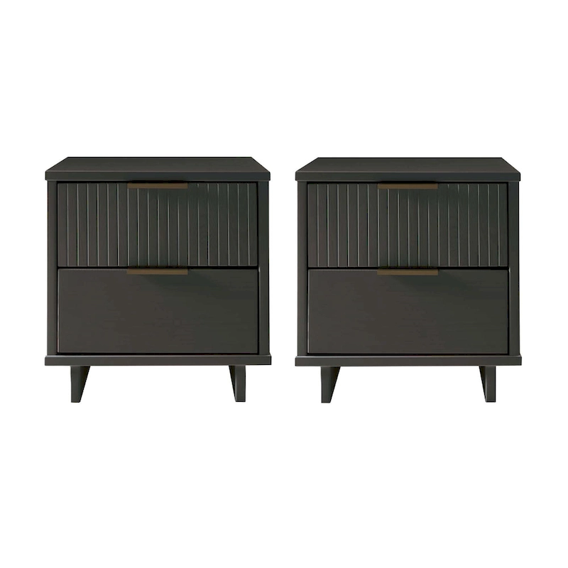 Manhattan Comfort Granville Mid Century Solid Wood 2 Drawer Nightstand Set of 2