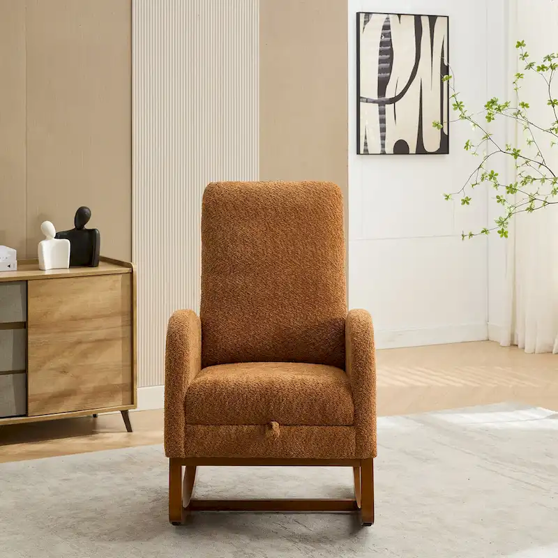 Wingback Rocking Chair with Side Pockets – 1-Seat, Charcoal / Navy / Light Gray / Ivory / Caramel
