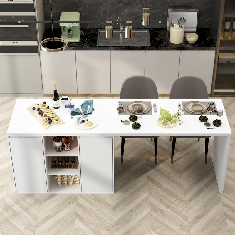White Kitchen Island Dining Table with Storage, Seats 4–6