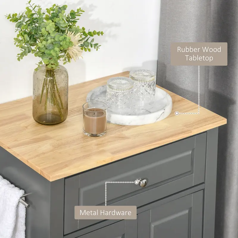 Rolling Kitchen Island Cart with Drawer and Cabinet - Black/Grey/Cream White