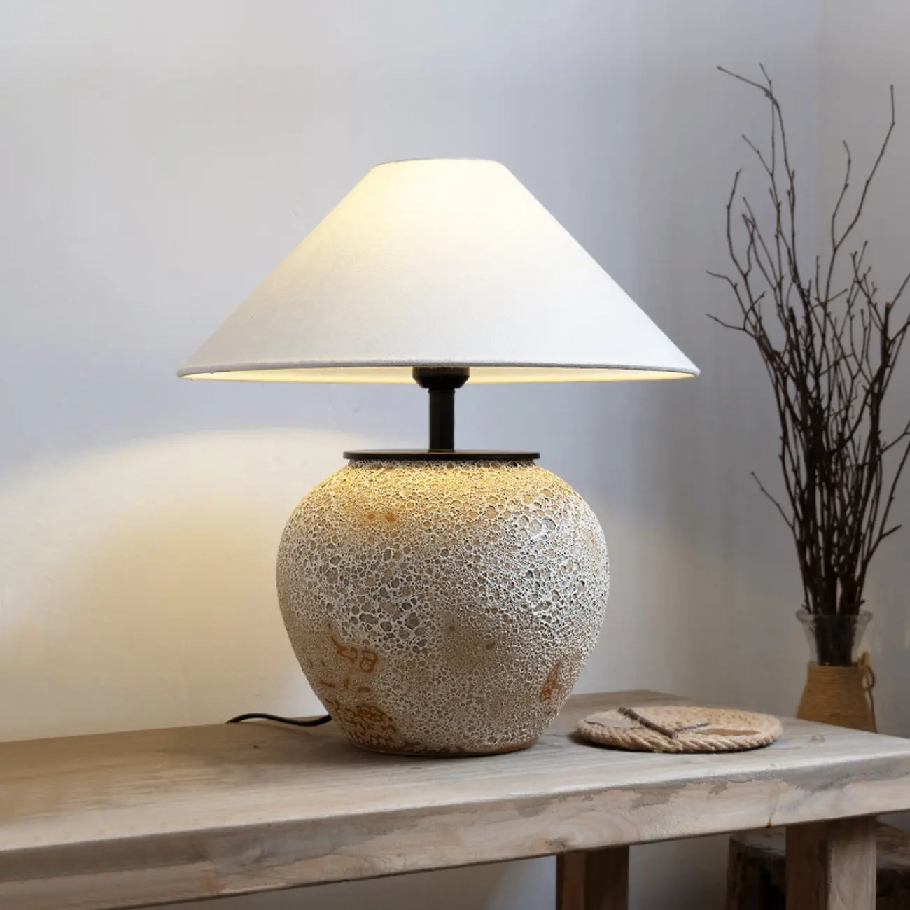 Ceramic Table Lamp with Cone Fabric Shade, LED Compatible