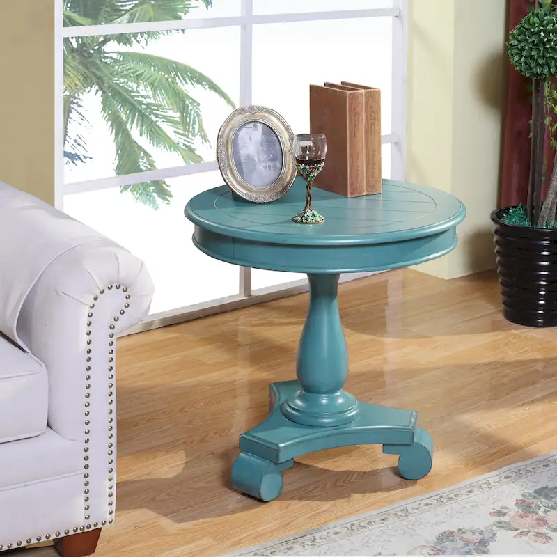 Black Round Wood Pedestal Side Table