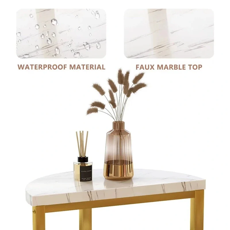 Modern 3 Tier End Table with Marble Tabletop