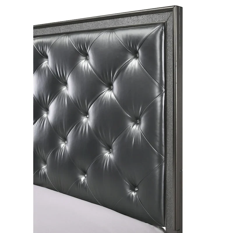 Hoyt Dark Gray Faux Leather Upholstered Tufted King Panel Bed