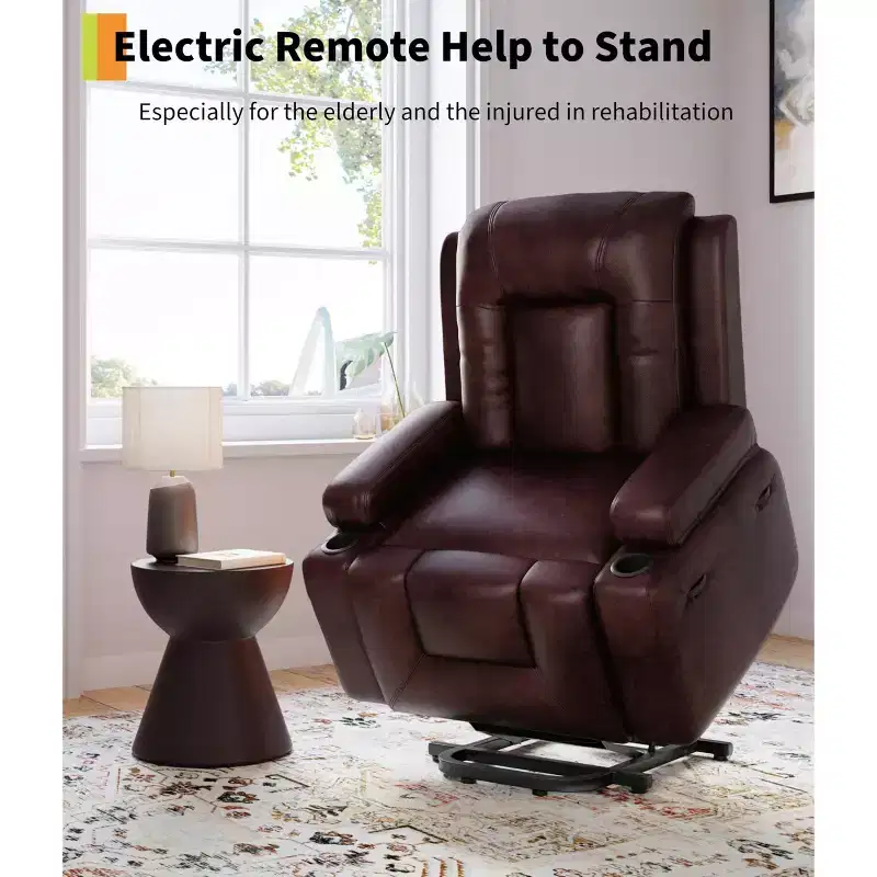Oversized Power Lift Recliner Chair - Heat and Massage, PU Leather Electric Lift Recliner for Elderly & Mobility Impaired,Heavy Duty Lift Chair