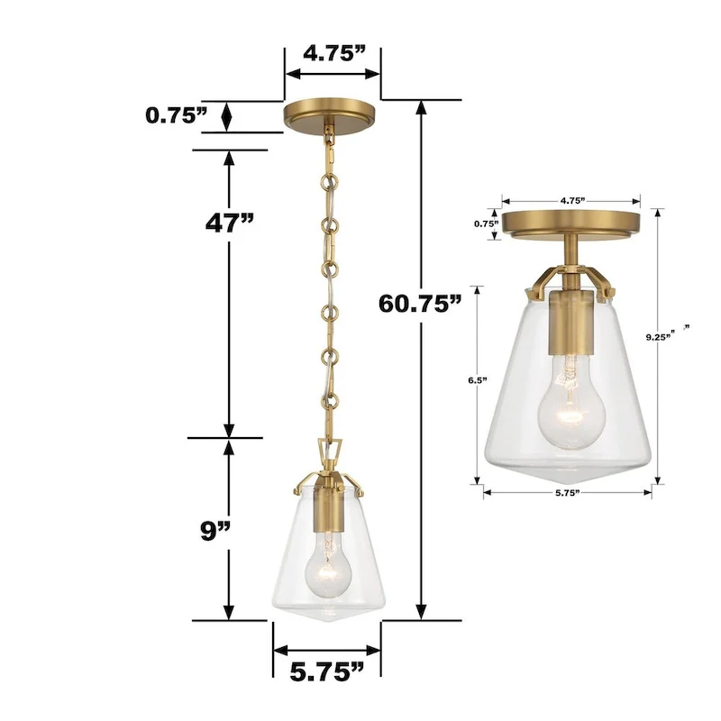 Voss 1 Light Luxe Gold Mini Pendant - 5.75 W x 9 H x 5.75 D