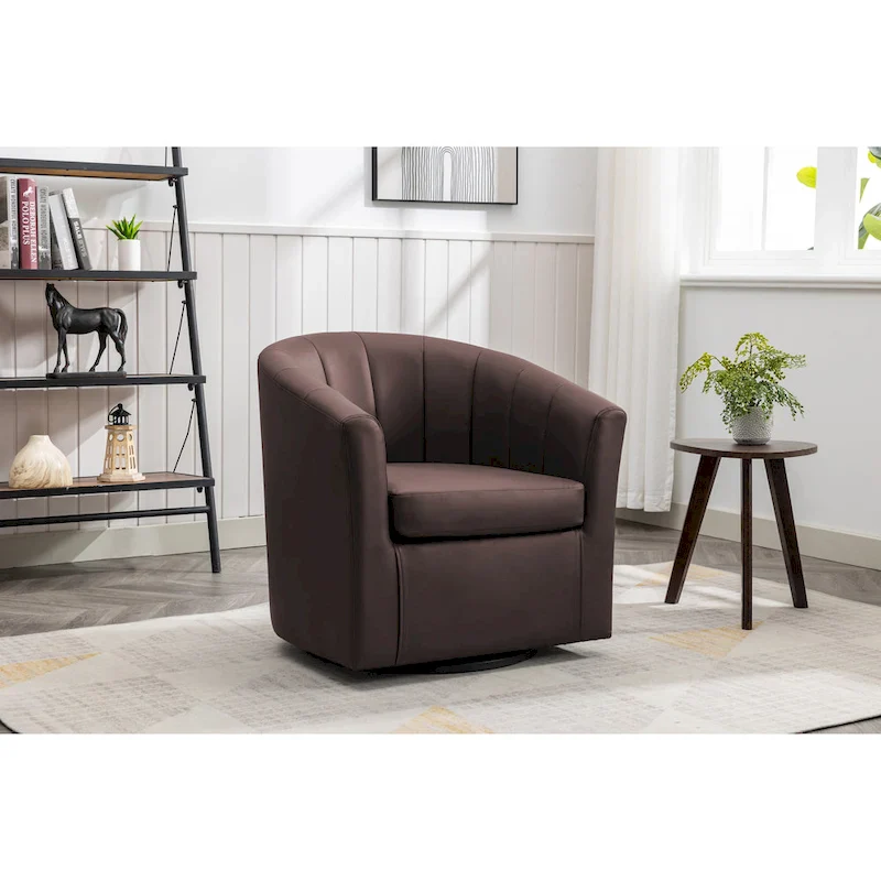 Swivel Barrel Accent Chair - Faux Leather Single Seat