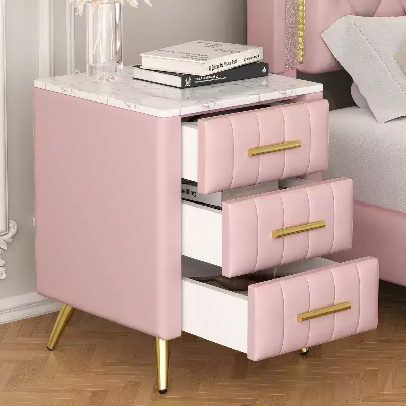 Upholstered Wooden Stylish Functional 3 Drawer Nightstand for Bedroom Living Room