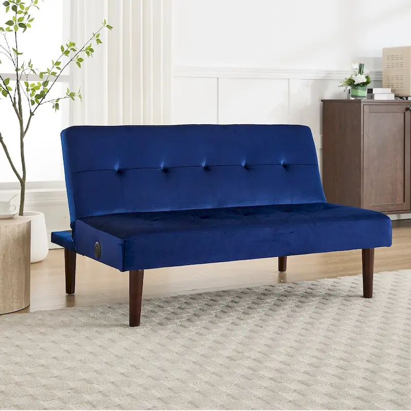Mini Folding Futon Sofa Bed,45 Small Loveseat Couch with Adjustable Backrest & Charging Port, Modern Sleeper Recliner