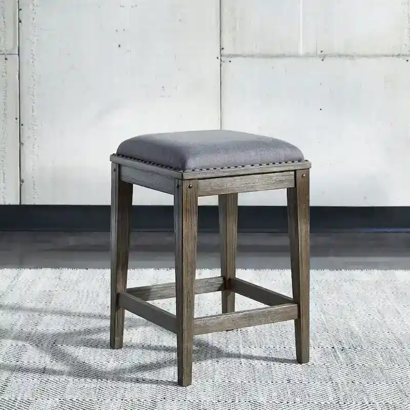 Sonoma Road Weathered Beaten Bark Antique Pewter Metal Upholstered Console Stool - 17x17x26