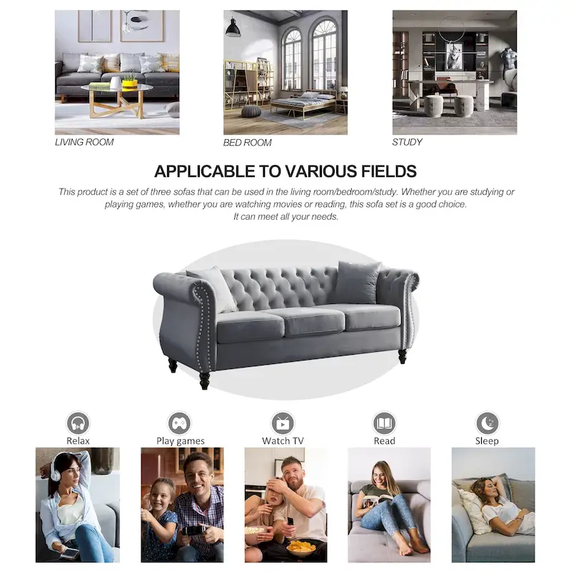 Chesterfield Sofa Grey Living Room