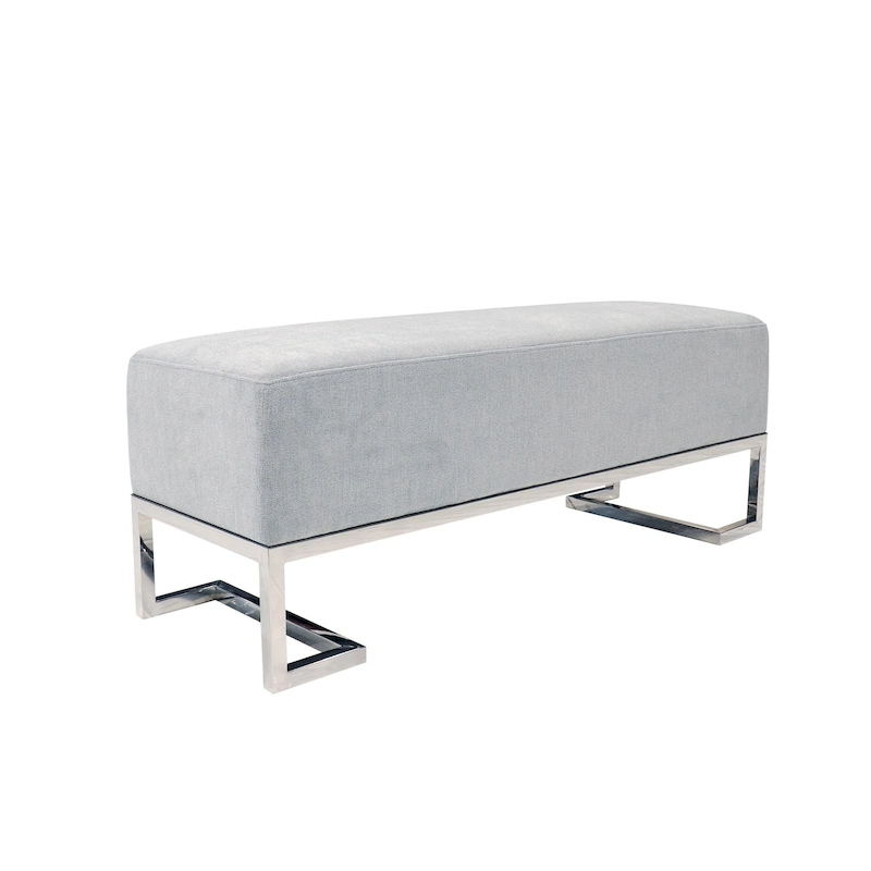 Pasargad Home Luxe Upholstered Stainless Steel Bench - W48xD16.5xH17.6