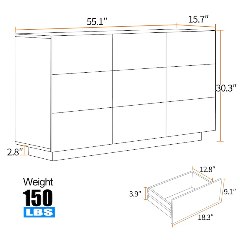 9 Drawers Chest Of Dresser Storage Tower Cabinet Bedroom Organizer with Light