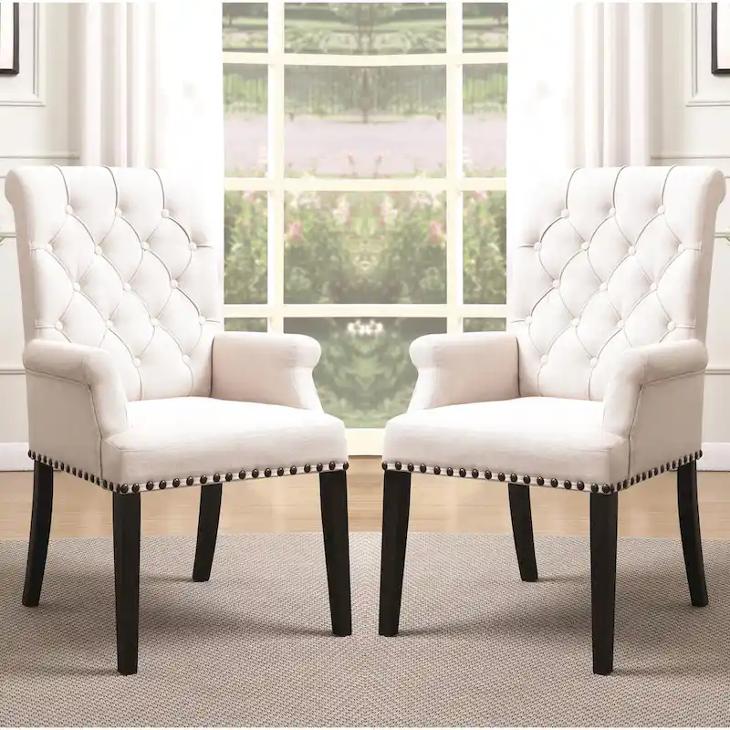 French Baroque Designed Dining Set with Button Tufted Chairs