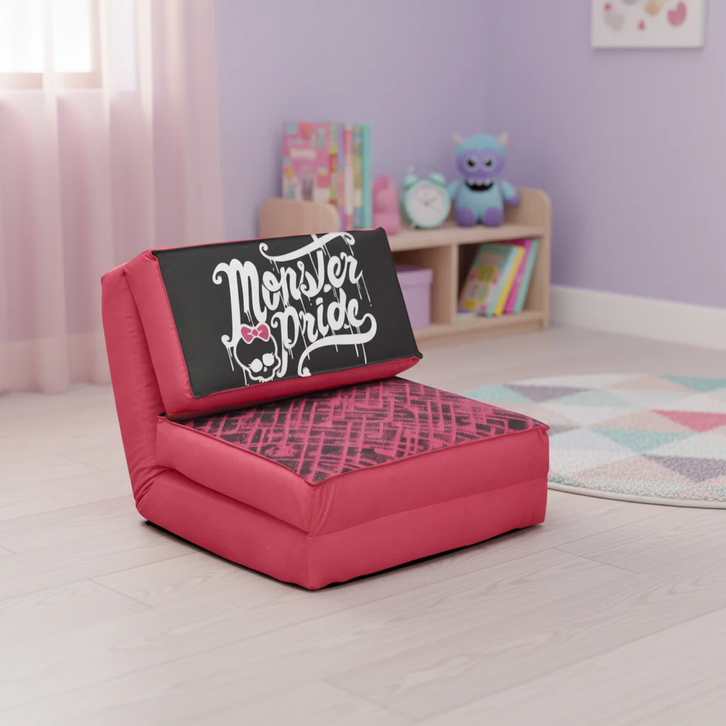 Pink & Black Plush Flip Chair for Kids – 1 Person
