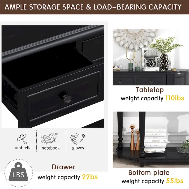 Retro Circular Curved Design Console Table with Open Style Shelf