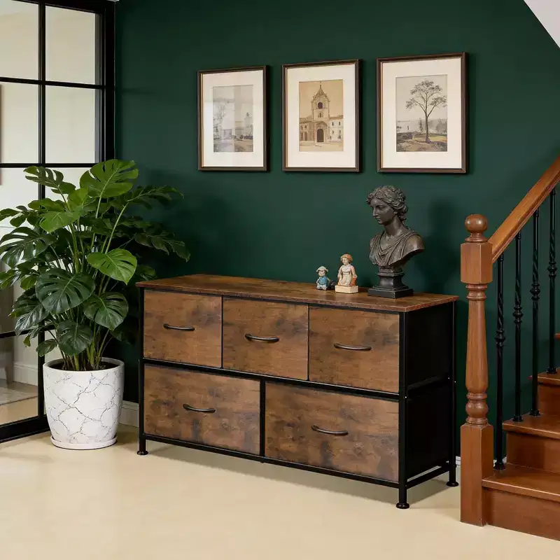 Fabric 5-Drawer Storage Dresser with Metal Frame, 39.4 Wide Organizer for Bedroom, Closet, Living Room & Hallway