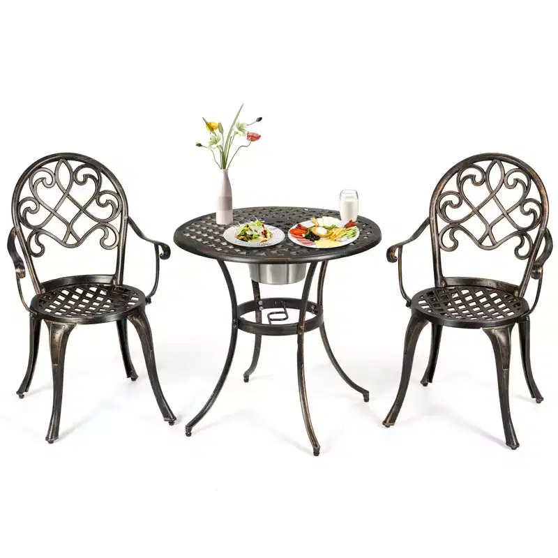 Costway Outdoor Patio Furniture leaf Design Cast Aluminum Bistro Set Antique Copper