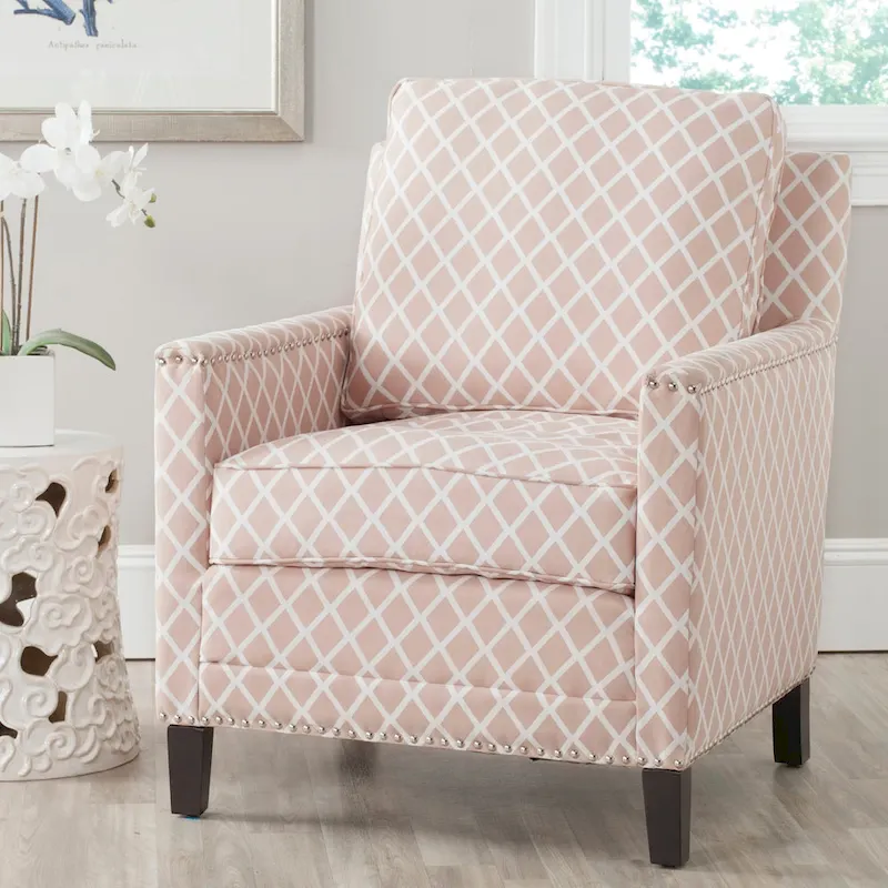 Peach Pink/ White Polyester Fabric Club Chair - 28.5 x 31.9 x 38.2 - 29Wx32Dx38H