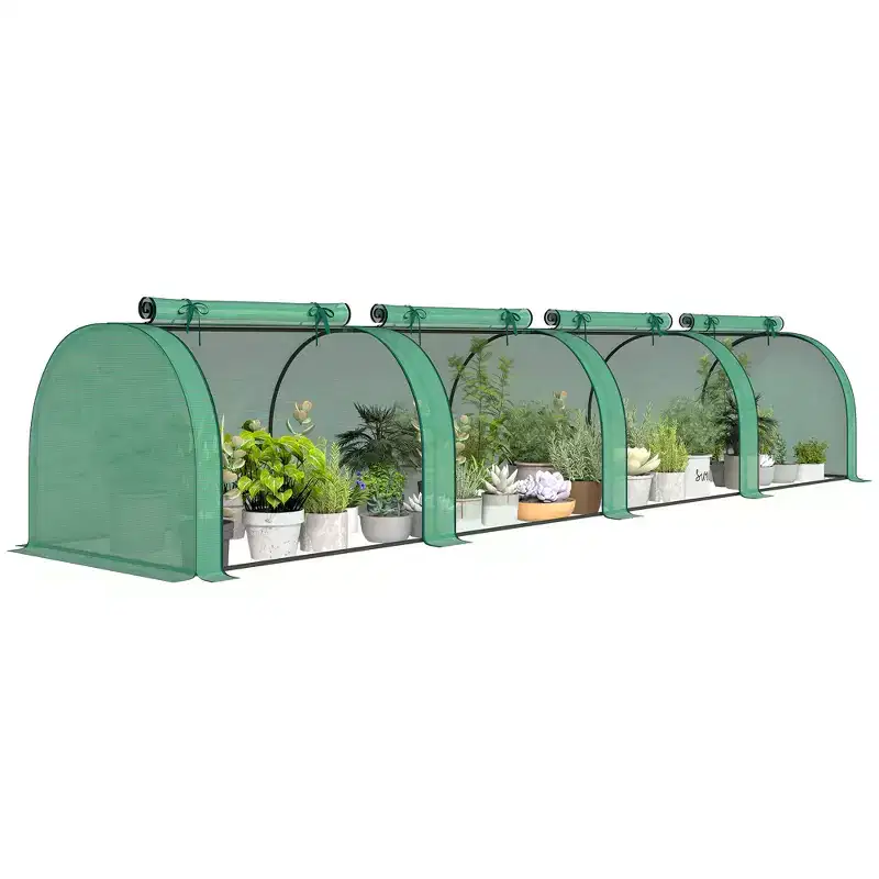 Outsunny Mini Greenhouse, Portable Greenhouse with 4 Roll-Up Doors, PE Cover