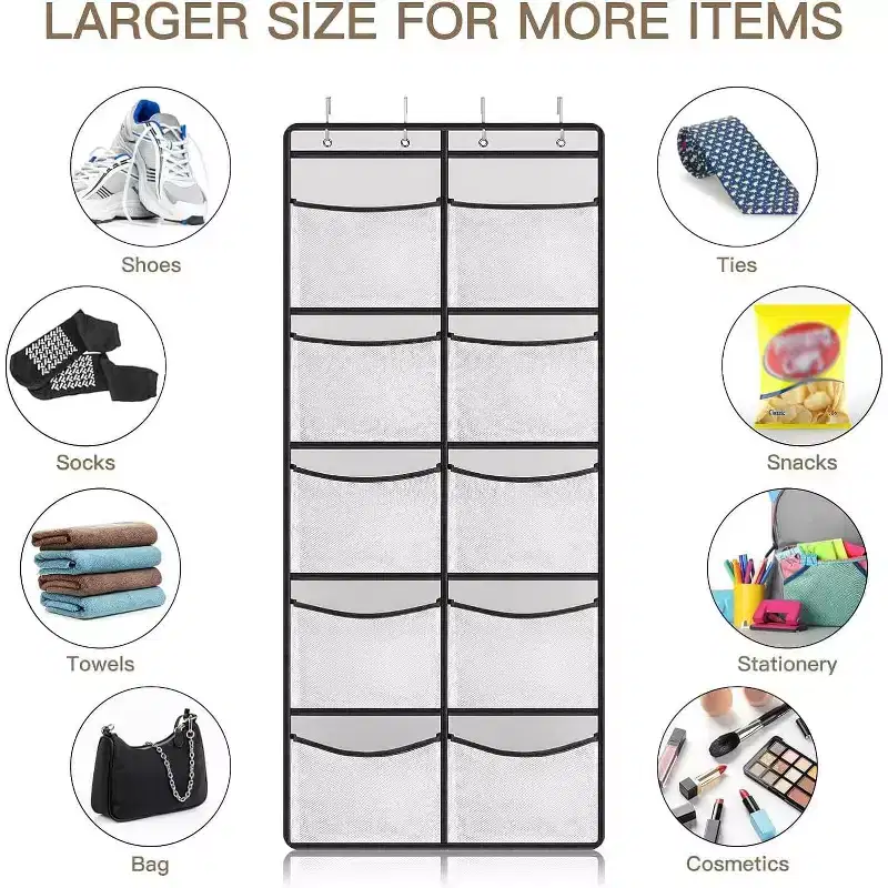 Non-Woven Fabric Hanging Storage Bag, 10-Grid Wall-Mounted Organizer, Gray, for Closet Bedroom Door