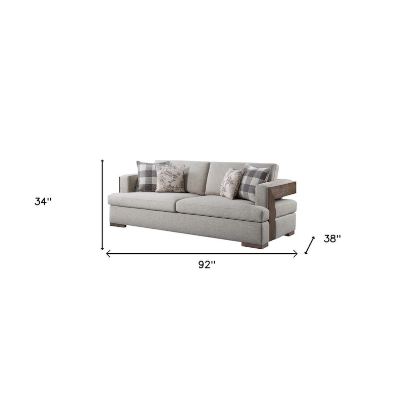 HomeRoots 92 Beige Fabric Sofa And Toss Pillows With Brown Legs - 92