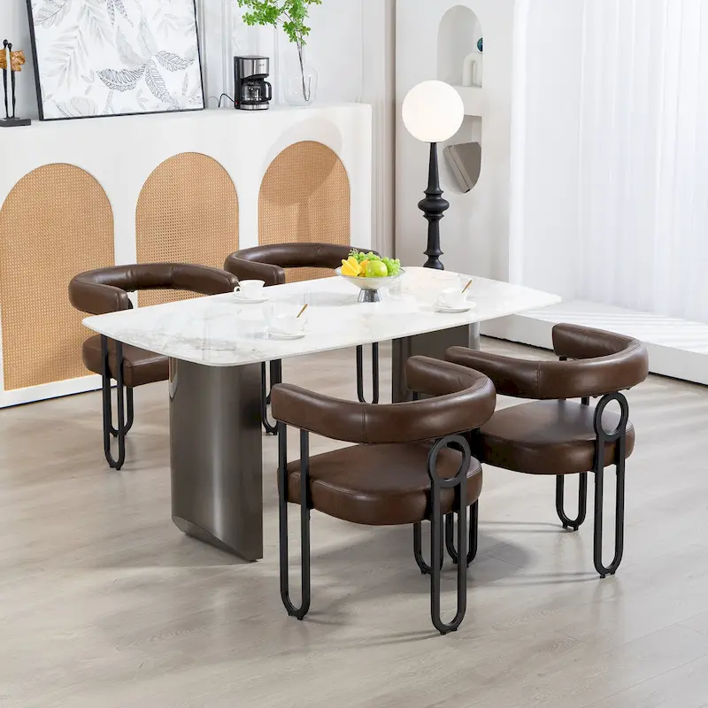 2 PCS PU Leather Upholstered Dining Chair Set wMetal Legs