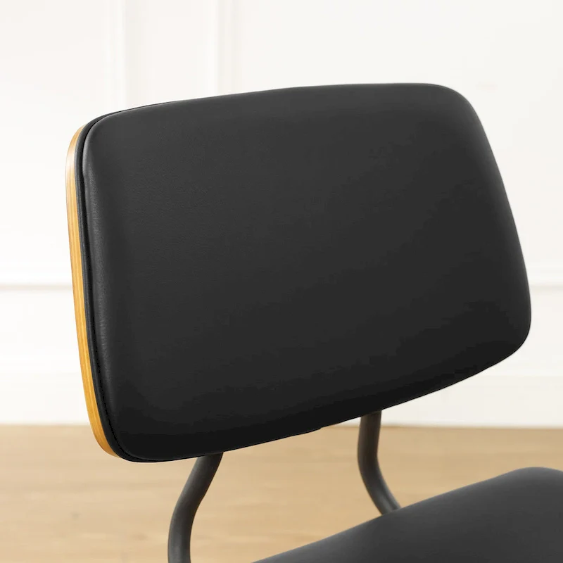 Set of 2 Mid-century PU Leather Bentwood Dining Chairs