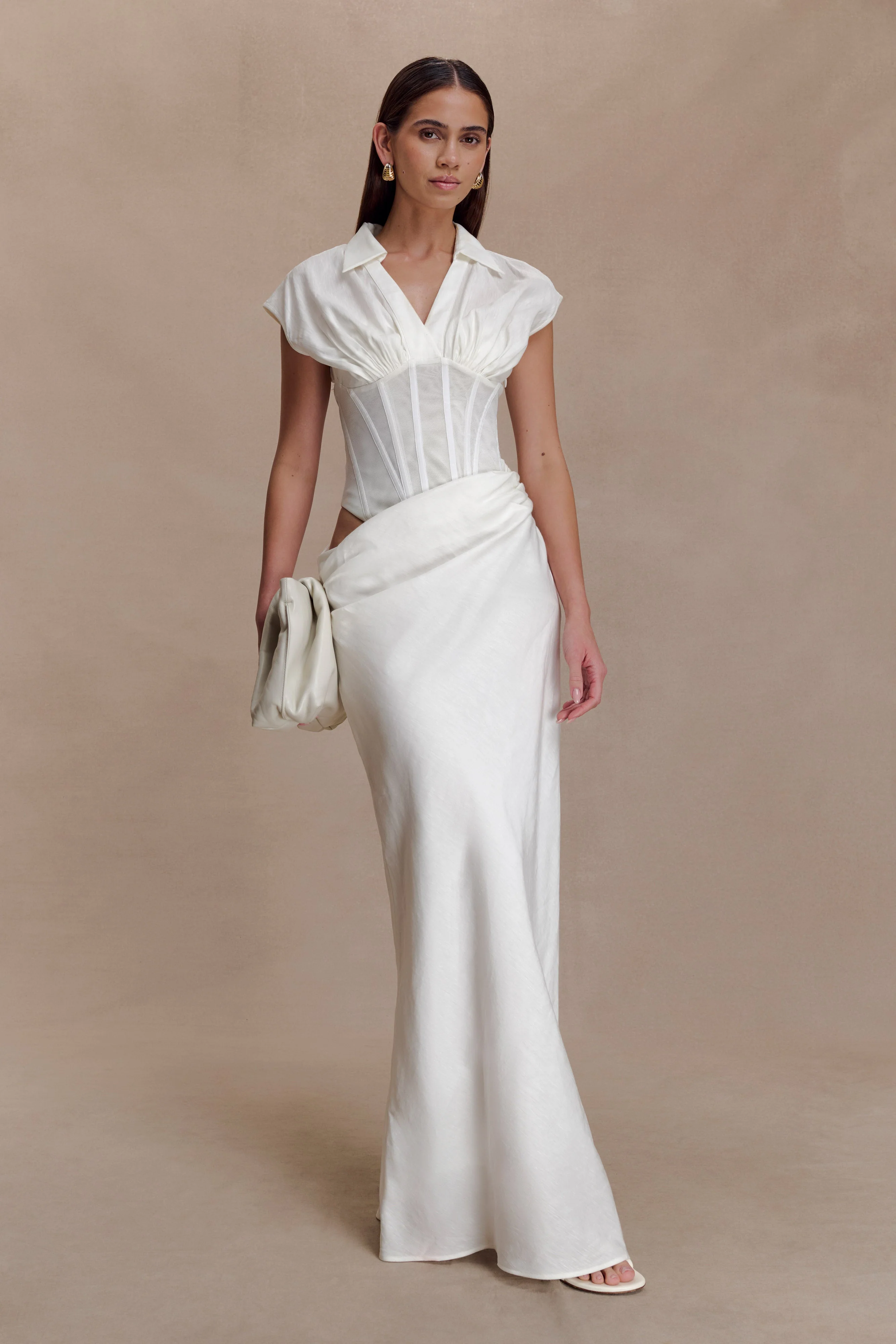 Saphira Shirt Corset Maxi Dress - White