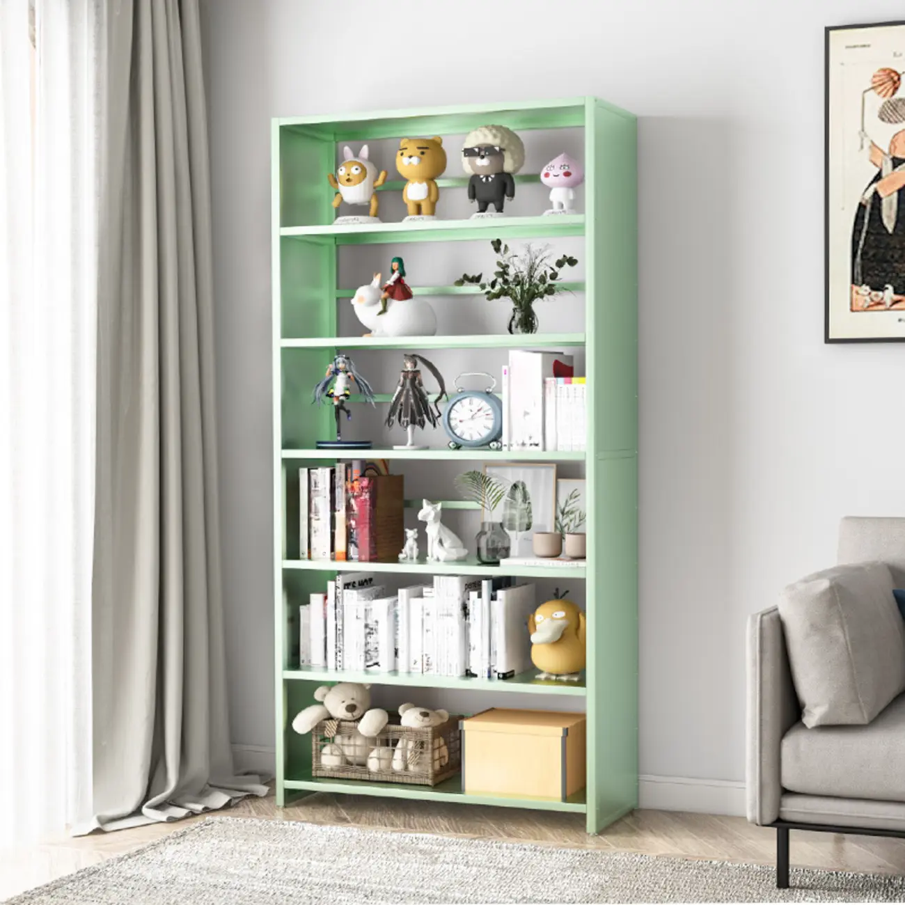 Black Metal 6-Tier Open Back Vertical Bookcase