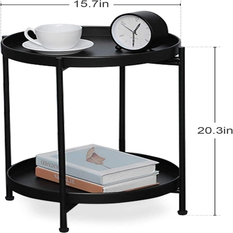 Table 2-Tier Metal Sofa Side Table - 15D x 15W x 20H