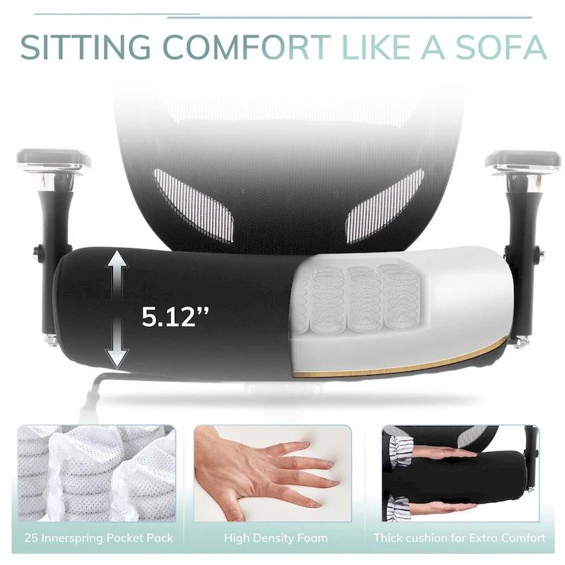 Big and Tall Heavy Duty Ergonomic Mesh Office Chair 500lbs with Wide Thick Seat