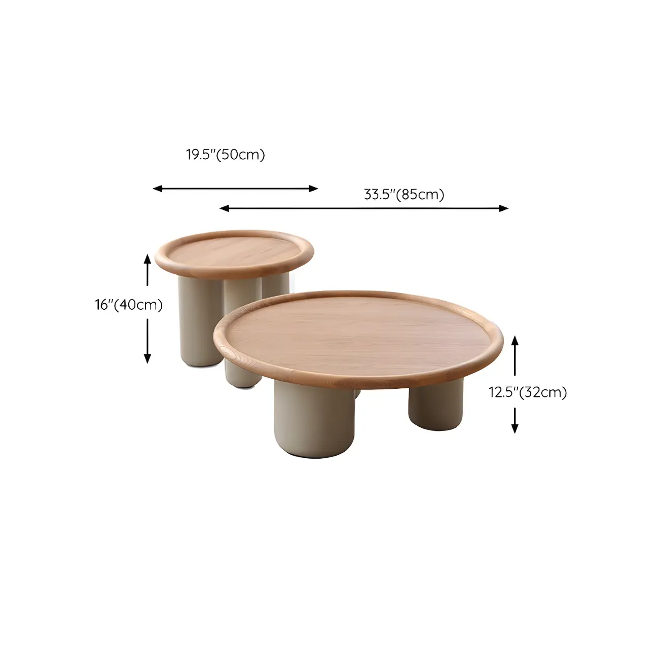 Round Natural Wood Tray Top Coffee Table with Three-Leg