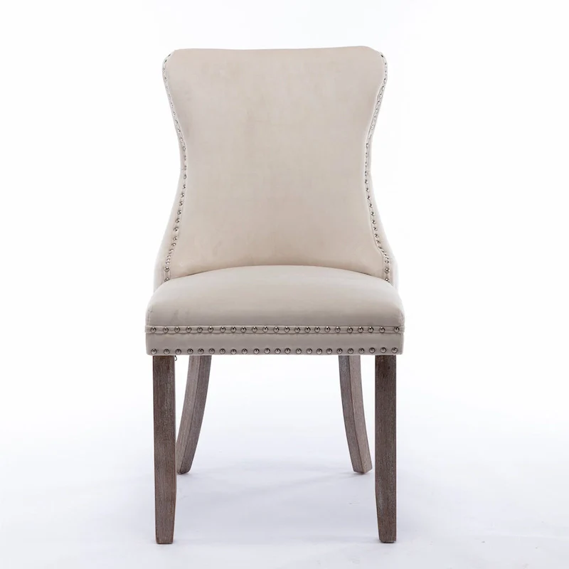 Velvet Upholstered Dining Chair with Wing Back Modern Kitchen Chair with Nailhead Trim Wood Frame Side Chair, Set of 2