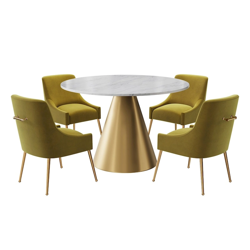 48 Marble Top Metal Dining Table with Velvet Dining Chair Set