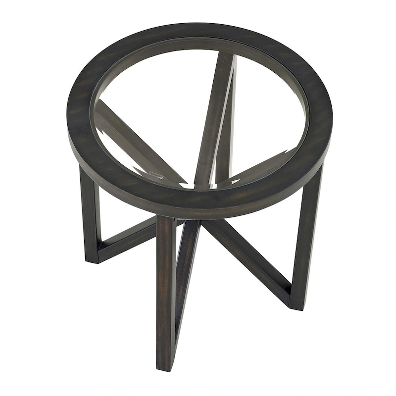 Tempered Glass Coffee Table Solid Wood Base Round Transparent Glass Top