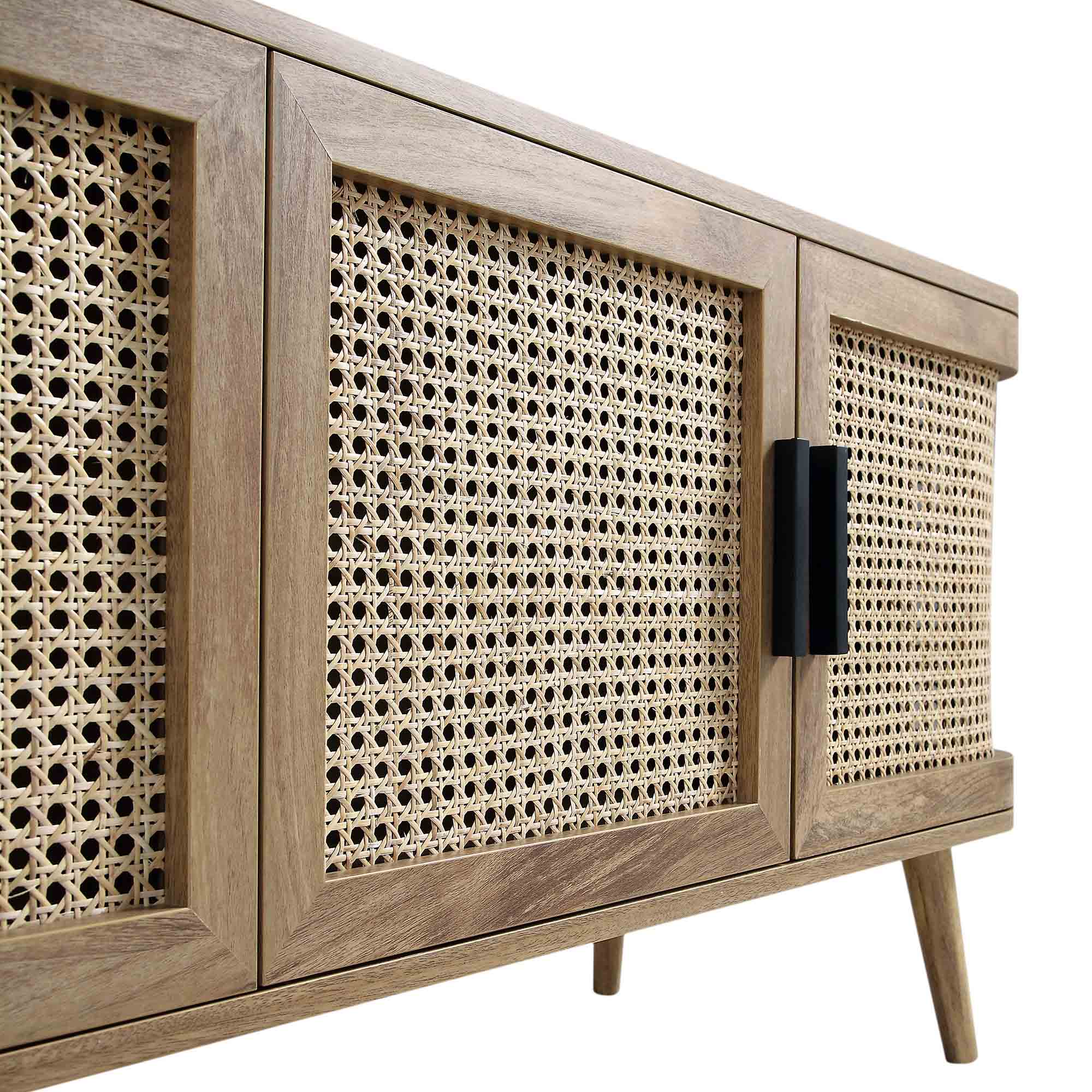 Curved Rattan 63 Wide TV Unit, Natural