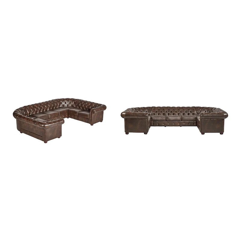 U-Shaped Chesterfield Sectional Sofa, 9-Seat, Button-Tufted, Multiple Colors