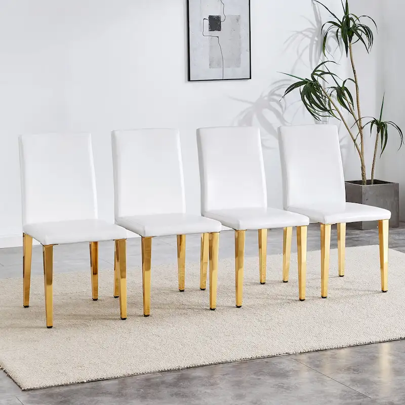 Dining Chairs Set of 4,Modern Kitchen & Dining Room Chairs,Faux Leather Cushion Seat Metal Legs