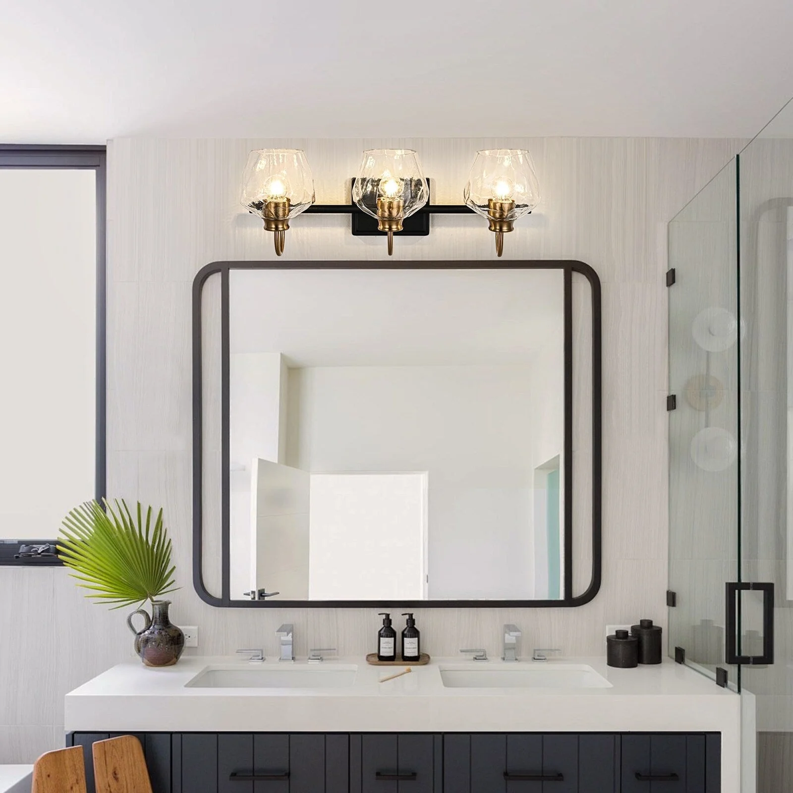 Modern 3/4-lights Bathroom Dimmable Vanity Lights Wall Sconces with Glass Shade