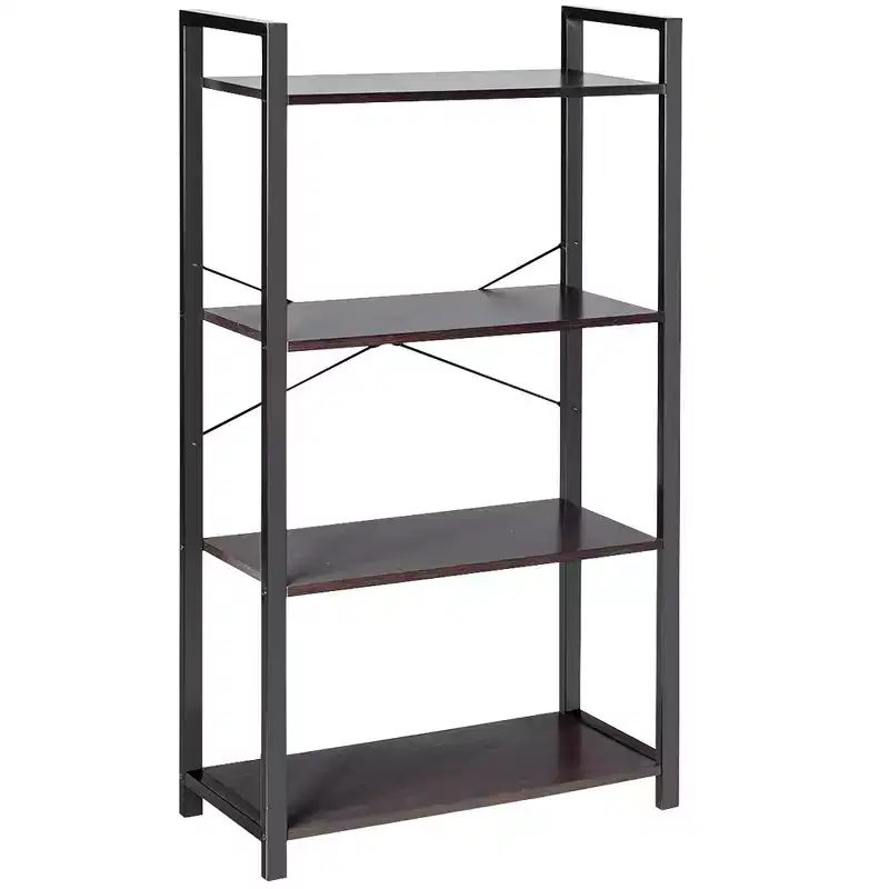 Costway 4-Tier Bookshelf Industrial Bookcase Diaplay Shelf Storage Rack Rustic Brown\Black